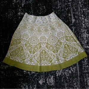 Green White Tribal Print A Line Midi Skirt Cotton Sz 18 Plus Size
